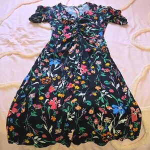 a new day Black Floral Dress with Pink, Yellow and Blue Blooms
